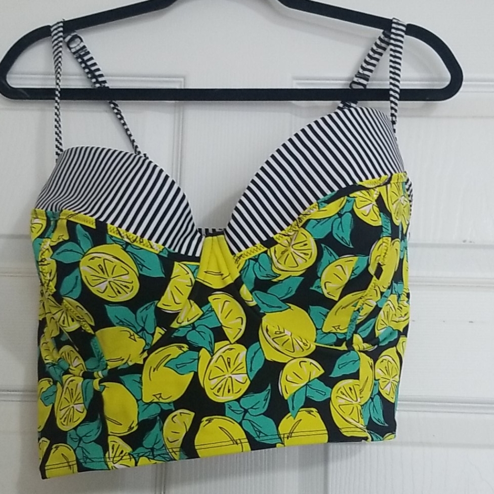 Lemon and stripe bikini top